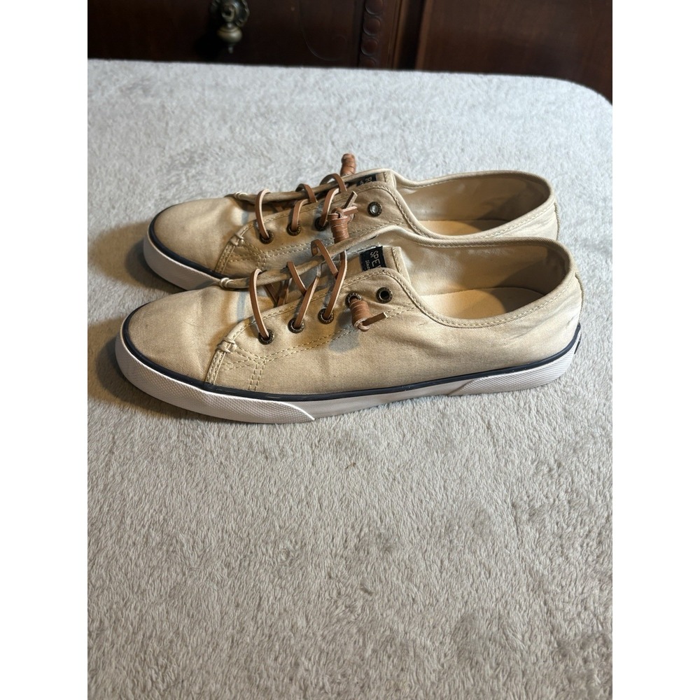 Sperry Crest Vibe Women Oatmeal Beige Canvas Slip On Sneakers STS81137 - Picture 4 of 11